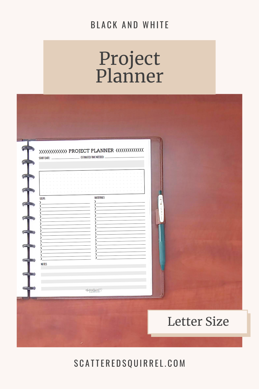 This image links to the letter size, Project Planner printable PDF from the Black and White Collection.