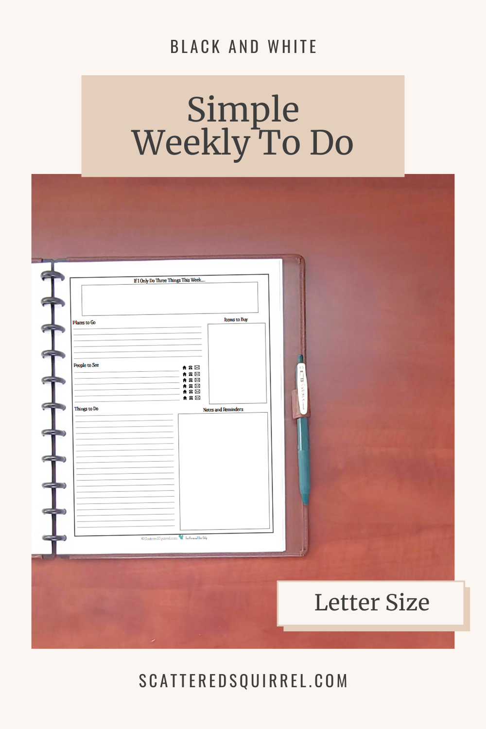 This image links to the letter size, Simple Weekly To Do printable PDF from the Black and White Collection.