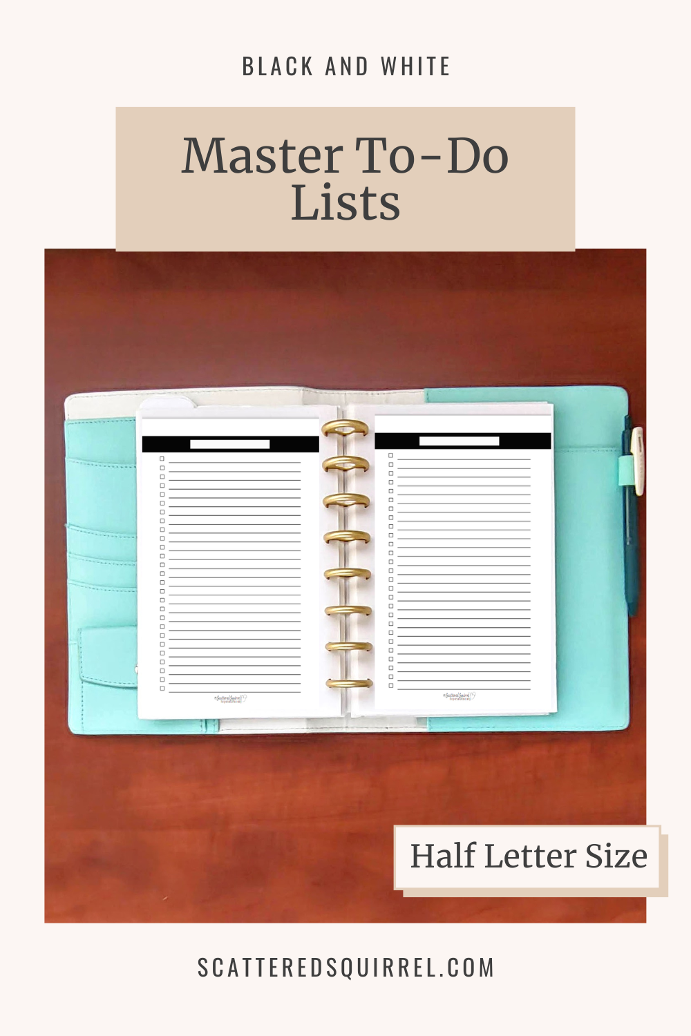 This image links to the half letter size, Master To-Do List printable PDF from the Black and White Collection.