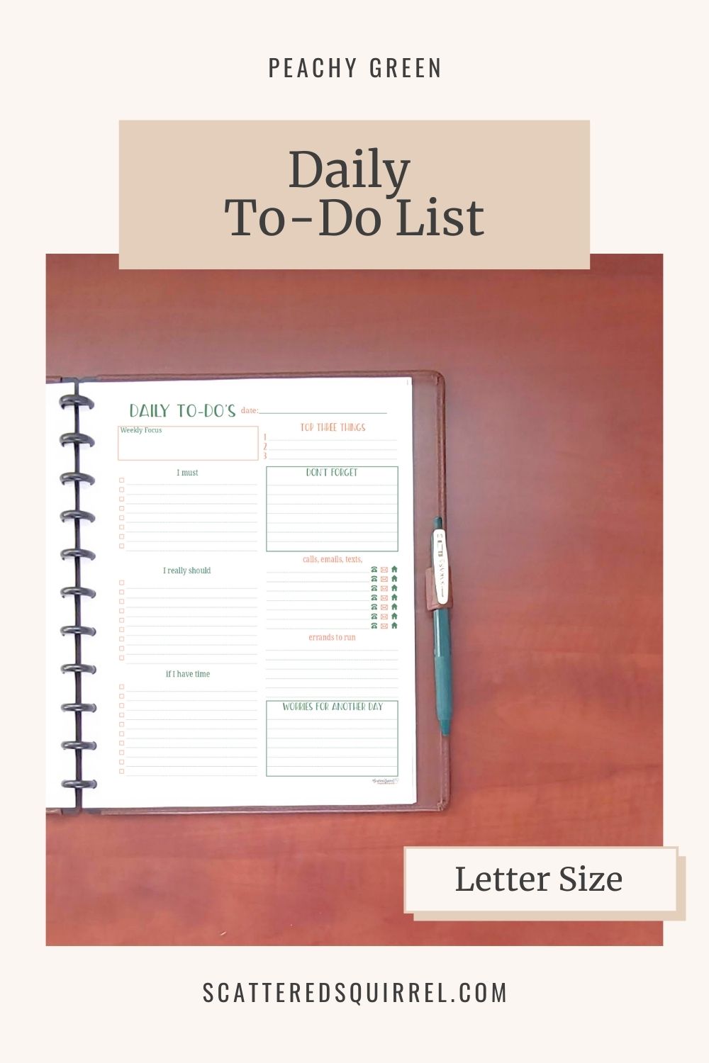 This image links to the letter size, Daily To-Do List printable PDF from the Peachy Green Collection.