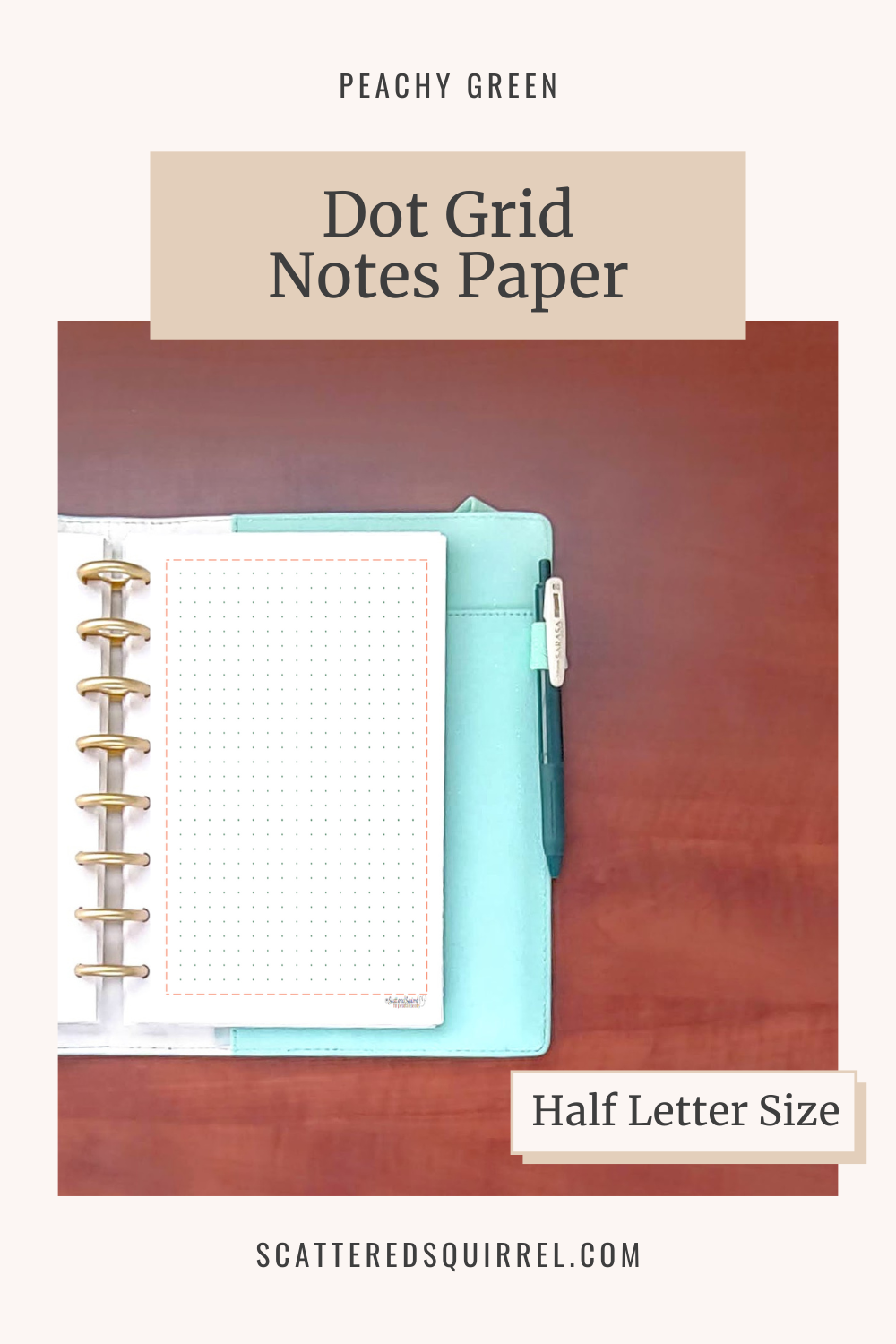 This image links to the half letter size, Dot Grid Notes Paper printable PDF from the Peachy Green Collection.