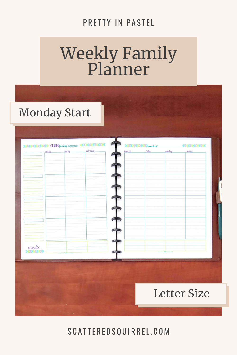 This image links to letter size, Weekly Family Planner printable PDF from the Pretty in Pastel Collection.