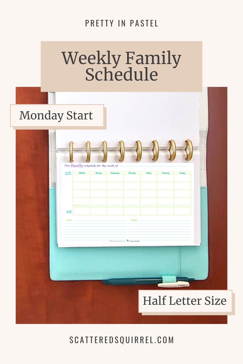 This image links to the half letter size, Weekly Family Schedule printable PDF from the Pretty in Pastel Collection.