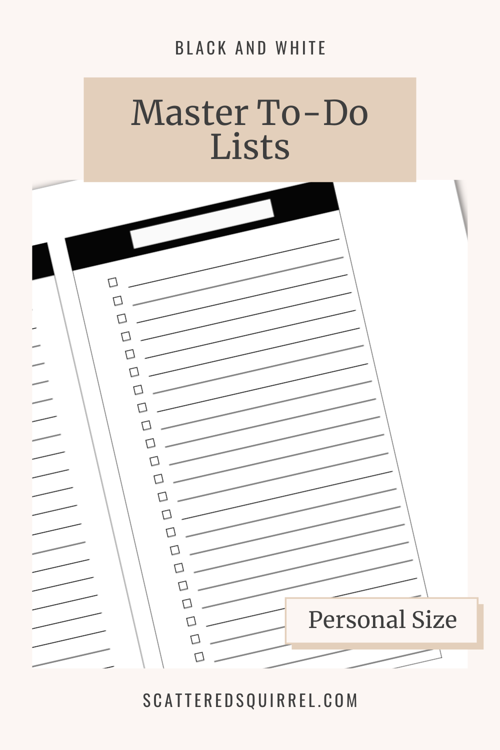 This image links to the personal size, Master To-Do List printable PDF from the Black and White Collection.