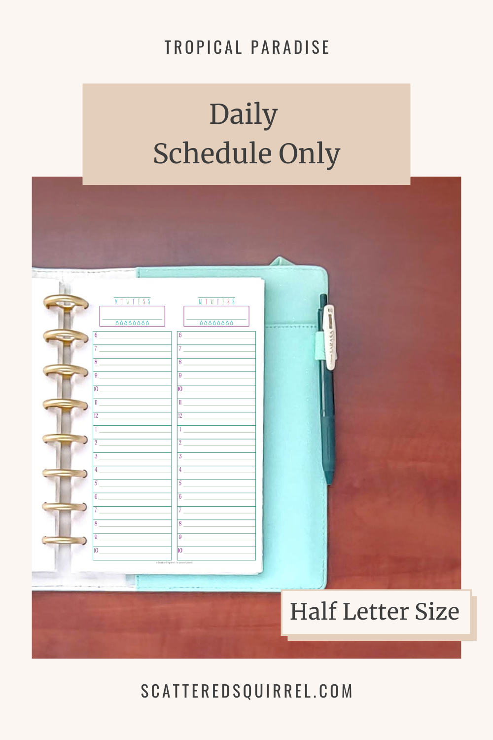 This image links to the half letter size, Daily Schedule Only, 2 Days per Page printable PDF from the Tropical Paradise Collection.