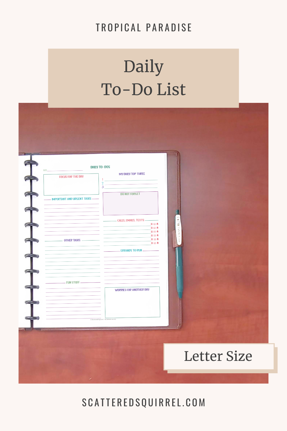 This image links to the letter size, Daily To-Do List printable PDF from the Tropical Paradise Collection.