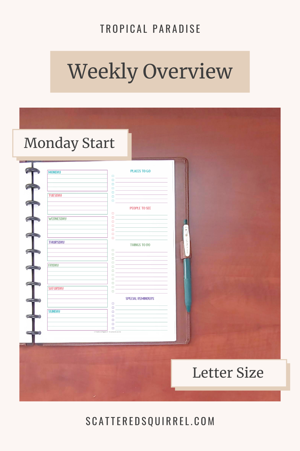 This image links to the letter size, Monday start, Weekly Overview printable PDF from the Tropical Collection.