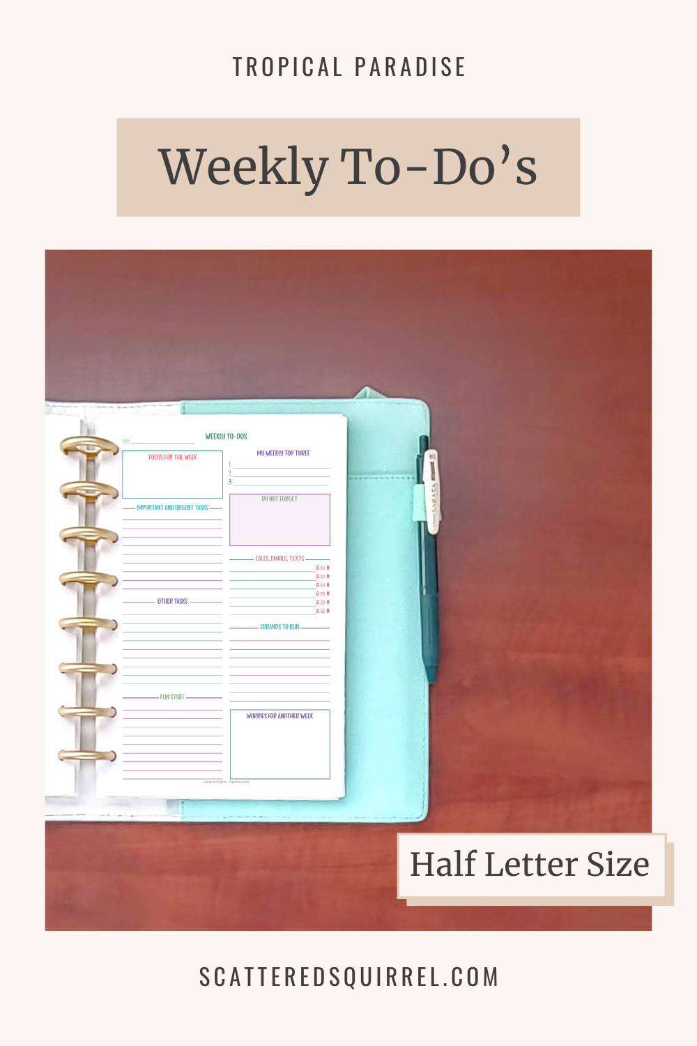 This image links to the half letter size, Weekly To-Do List printable PDF from the Tropical Collection.