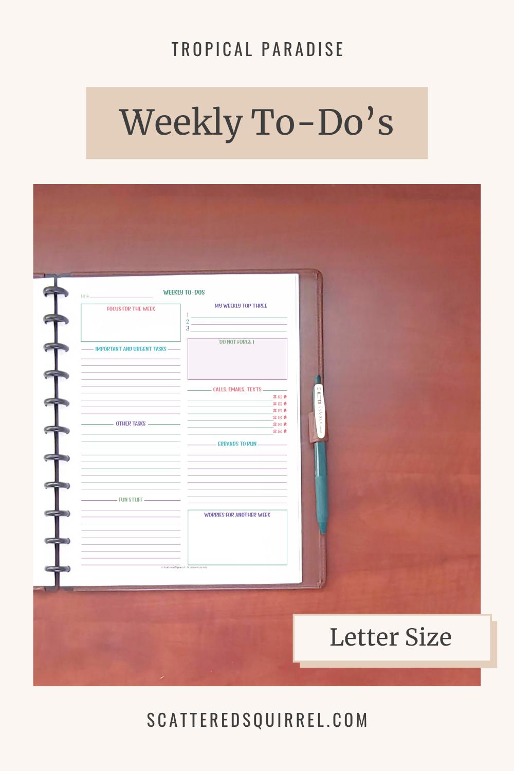This image links to the half letter size, Weekly To-Do List printable PDF from the Tropical Collection.