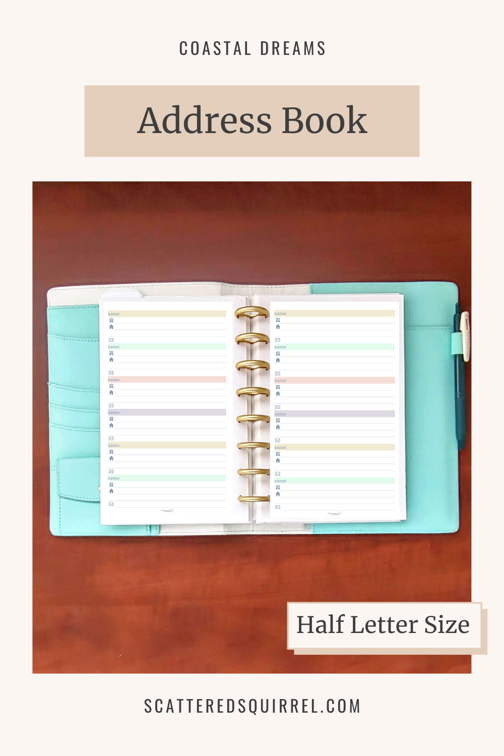 This image links to the half letter size, Address Book printable PDF from the Coastal Dreams Collection.
