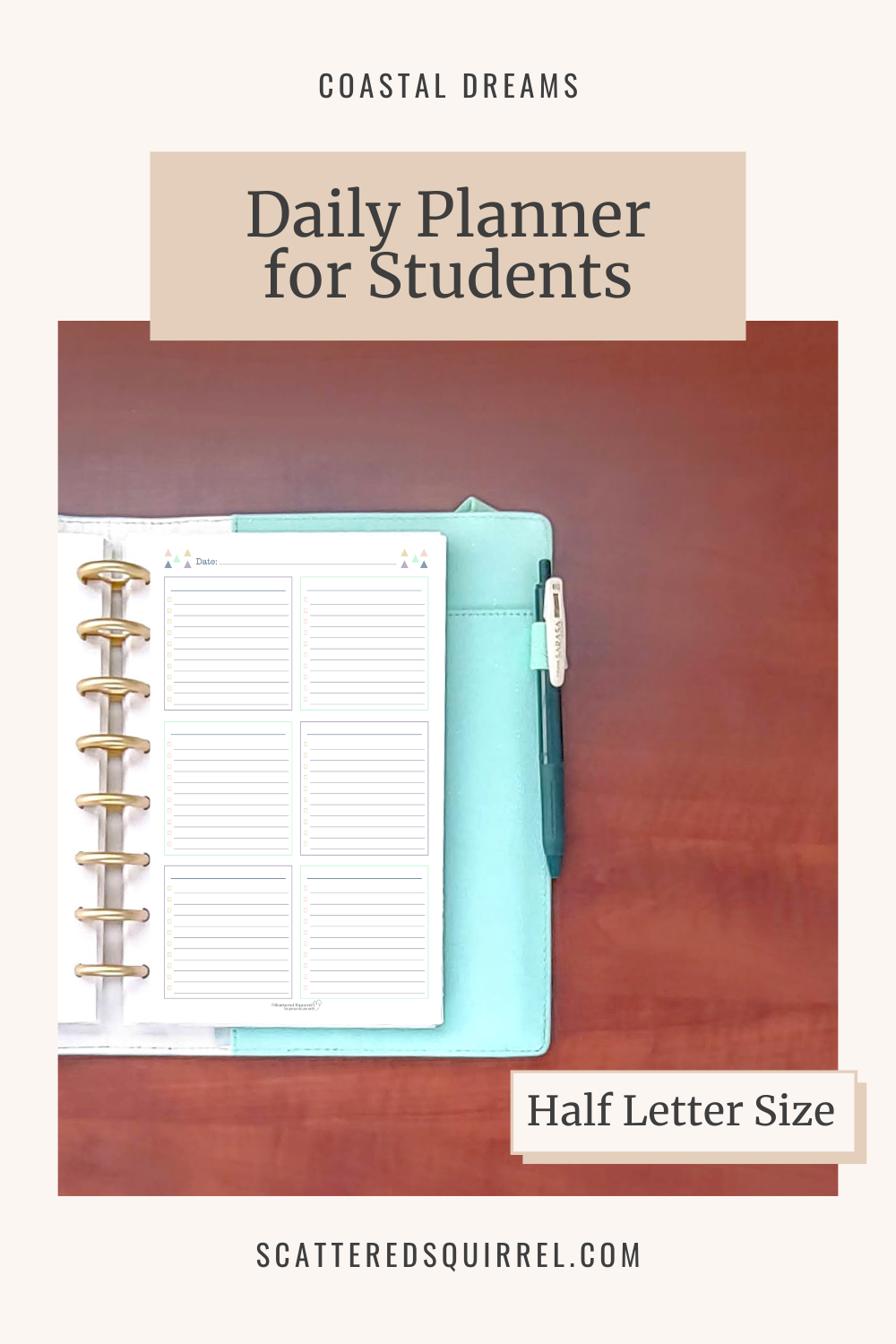 This image links to the half letter size, Daily Planner for Students printable PDF from the Coastal Dreams Collection.