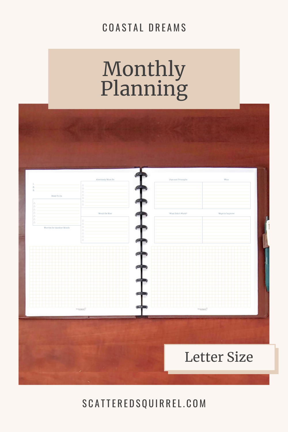 This image links to the letter size Monthly Planning printable PDF from the Coastal Dreams Collection.