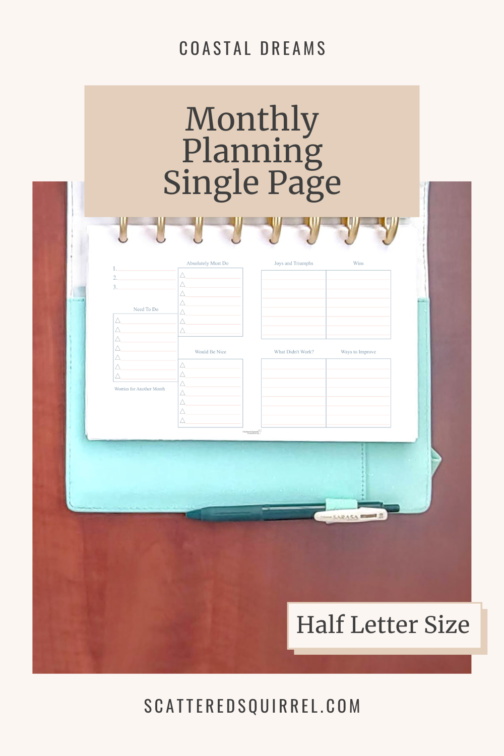 This image links to the half letter size, single page, Monthly Planning printable PDF from the Coastal Dreams Collection.