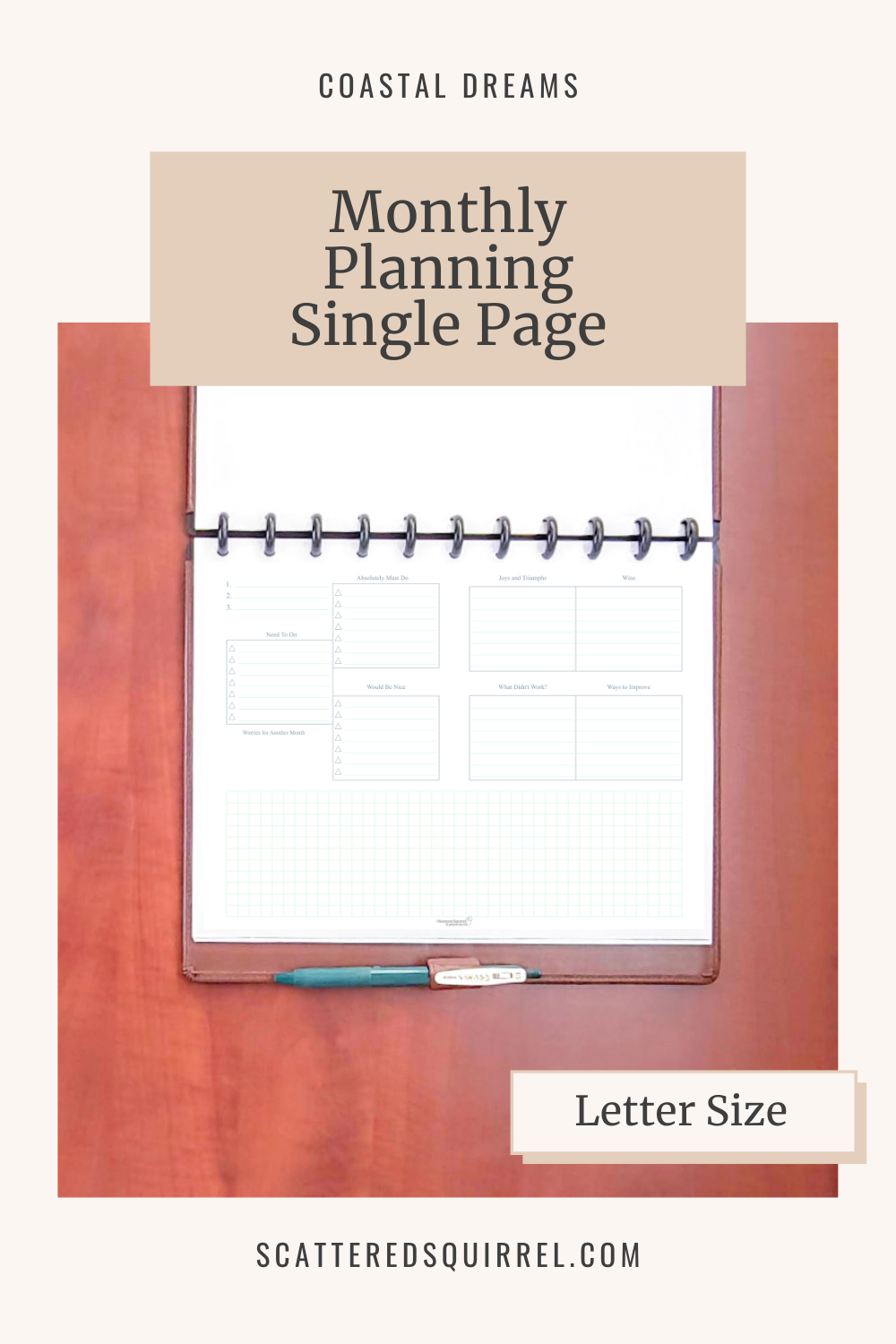 This image links to the letter size, single page, Monthly Planning printable PDF from the Coastal Dreams Collection.