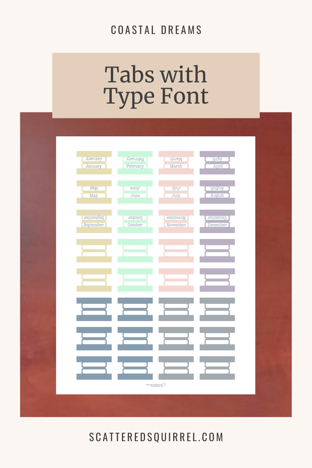 This image links to the Tabs with Type Font printable PDF from the Coastal Dreams Collection.