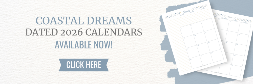 This image is a banner, letting readers know that they can click to go check out the new dated calendars for the Coastal Dreams Collection. This image links to Scattered Squirrel Stationery on Fourth Wall