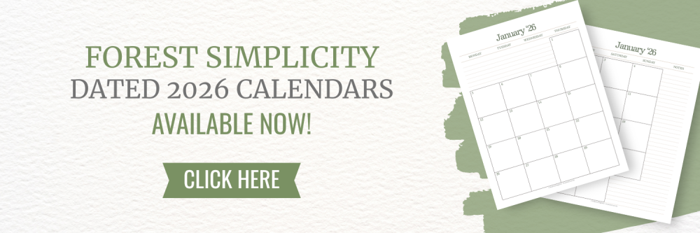 This image is a banner, letting readers know that they can click to go check out the new dated calendars for the Forest Simplicity Collection. This image links to Scattered Squirrel Stationery on Fourth Wall