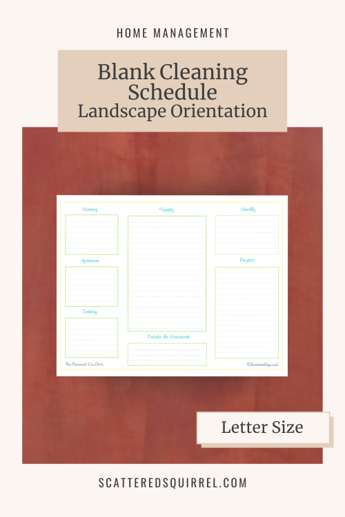 This image shows my a blank cleaning schedule printable and it links to the Blank Cleaning Schedule PDF printable.