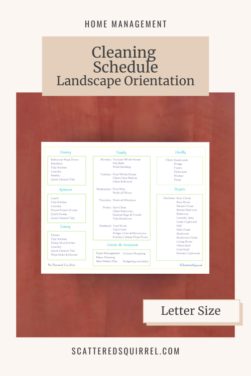 This image links to the Cleaning Schedule PDF printable. It also shows my old cleaning schedule that I turned into a printable to share,