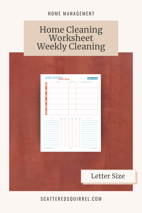 This image shows the Home Cleaning Weekly Worksheet and it links to the Home Cleaning Weekly Worksheet PDF printable.