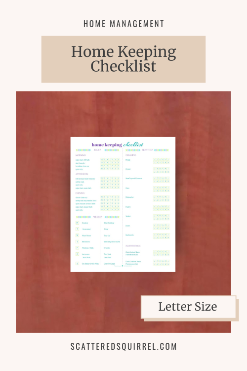 This image shows the Home Keeping Checklist and it links to the Home Keeping Checklist PDF printable.
