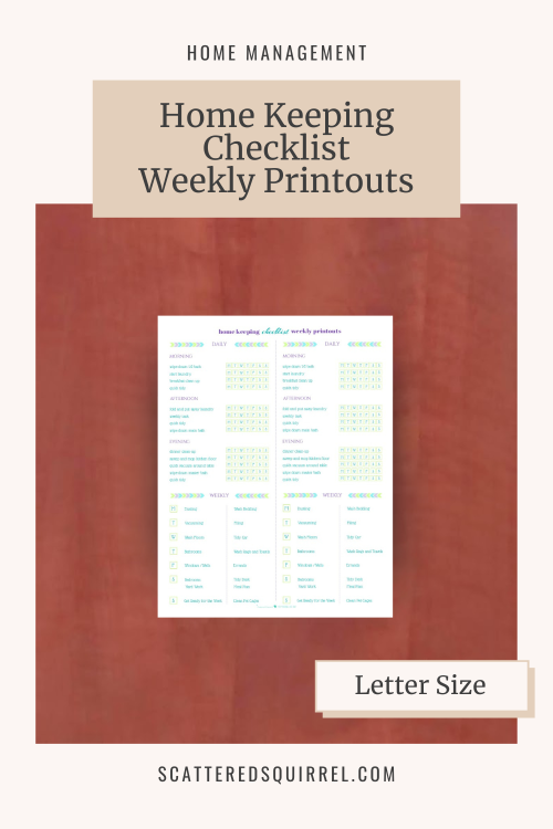 This image shows the Home Keeping Checklist Weekly Printouts and it links to the Home Keeping Checklist Weekly Printouts PDF printable.