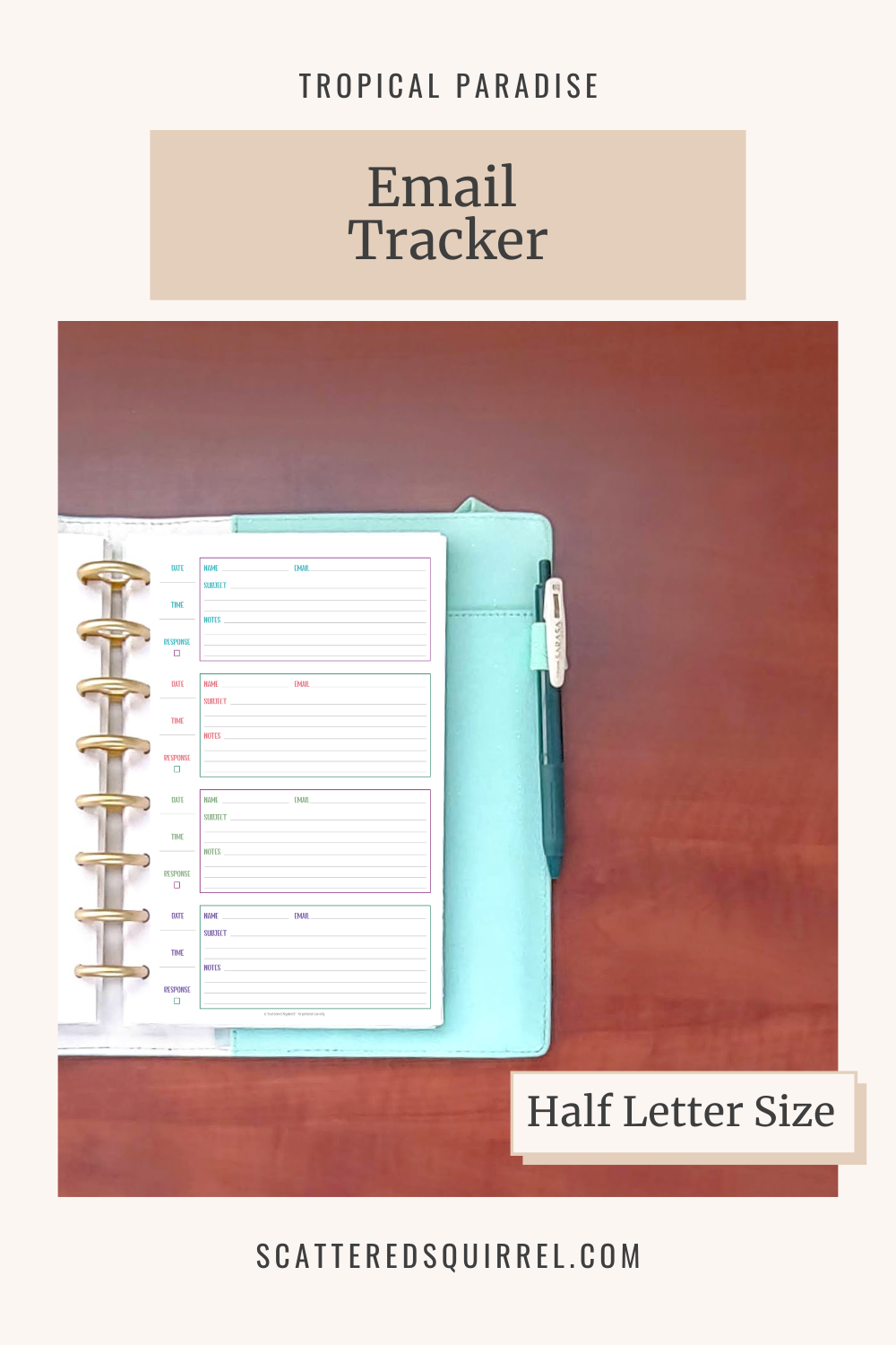 This image shows the half letter Email Tracker for the Tropical Paradise Collection and links to the TP-Email-Tracker-Half-Letter PDF so that readers can easily access a copy.