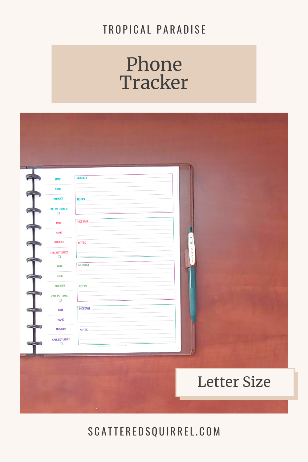 This image shows the letter size Phone Tracker for the Tropical Paradise Collection and links to the TP-Phone-Tracker PDF so that readers can easily access a copy.