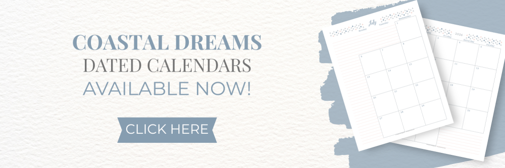 This image is a banner, letting readers know that they can click to go check out the new dated calendars for the Coastal Dreams Collection. This image links to Scattered Squirrel Stationery on Fourth Wall