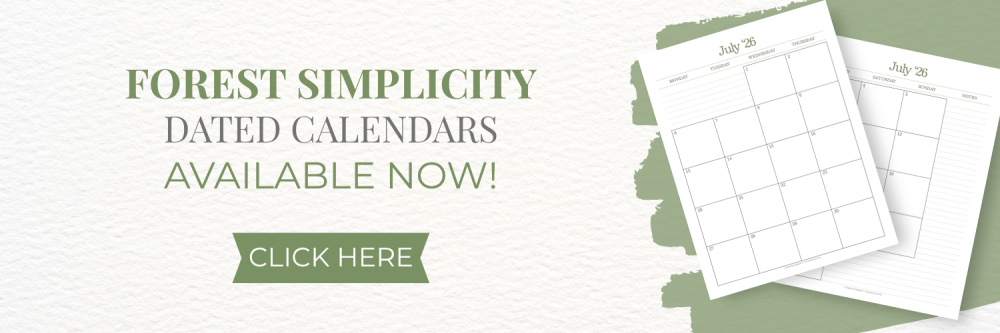 This image is a banner, letting readers know that they can click to go check out the new dated calendars for the Forest Simplicity Collection. This image links to Scattered Squirrel Stationery on Fourth Wall