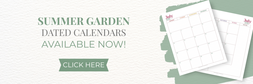 This image is a banner, letting readers know that they can click to go check out the new dated calendars for the Summer Garden Collection. This image links to Scattered Squirrel Stationery on Fourth Wall
