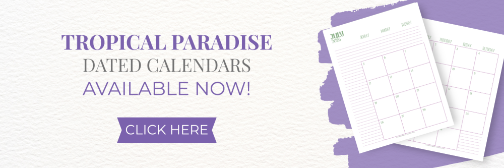 This image is a banner, letting readers know that they can click to go check out the new dated calendars for the Tropical Paradise Collection. This image links to Scattered Squirrel Stationery on Fourth Wall